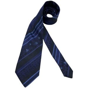 HUBERT Navy/Blue Striped Baroque Silk LUXURY Tie ITALY